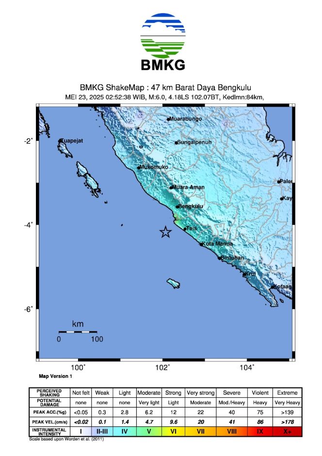 
 Gempa Magnitudo 5,2 Guncang Mukomuko Bengkulu, Tidak Berpotensi Tsunami