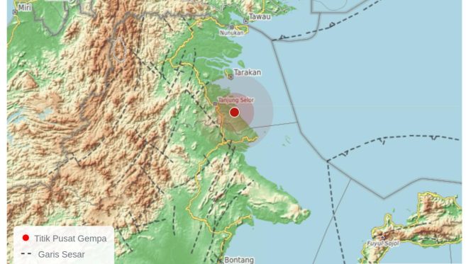 
 GEMPA GUNCANG KALTARA - Berdasarkan informasi BMKG, pusat gempa terkini 2 menit yang lalu terjadi di Tarakan, Kalimantan Utara, berkekuatan M 4.0 dengan kedalaman 5 km, getaran dirasakan hingga Tanjung Selor, Jumat (31/10/2025). (BMKG Wilayah Kalimantan)