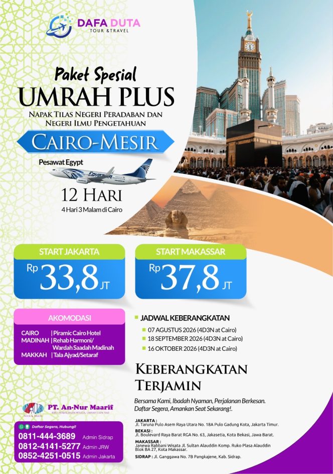 
 Dafa Duta Tour Luncurkan Umrah Plus Cairo, Jelajah Peradaban Sekaligus Ibadah Nyaman